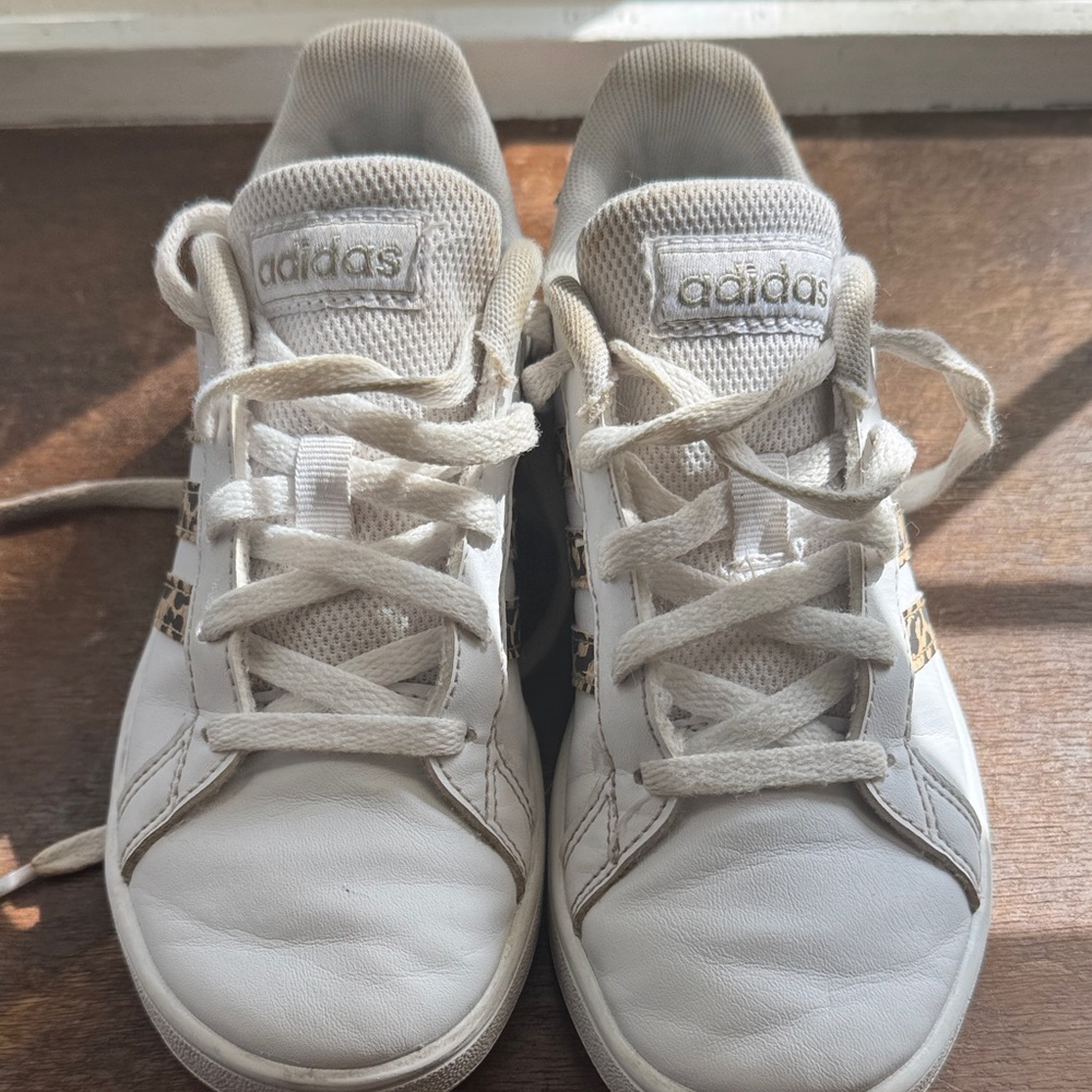 Adidas Kids White and Tan Sneakers